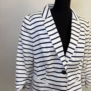 The Limited Striped Knit Blazer White Navy Ruched Sleeve Small